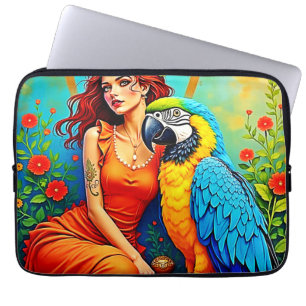 Tropische schoonheid en Blue Parrot Design Laptop Sleeve