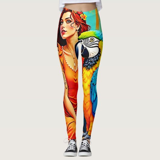 Tropische schoonheid en Blue Parrot Design Leggings (Voorkant)