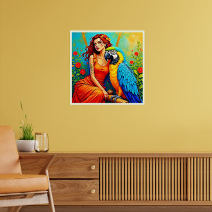 Tropische schoonheid en Blue Parrot Design Poster