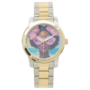Tropische schoonheid in roze tinten horloge