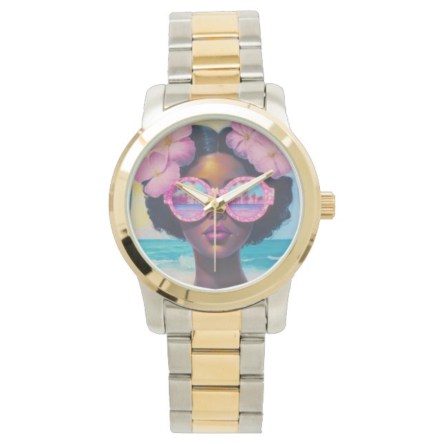 Tropische schoonheid in roze tinten horloge (Voorkant)