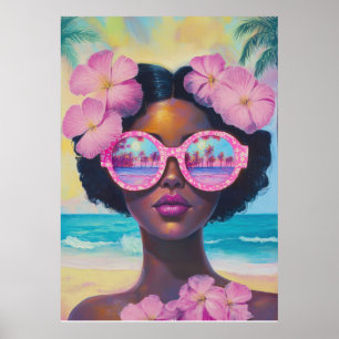 Tropische schoonheid in roze tinten poster