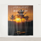 Tropische Script Mr & Mrs Trouw Achtergrond banner Wandkleed (Voorkant)