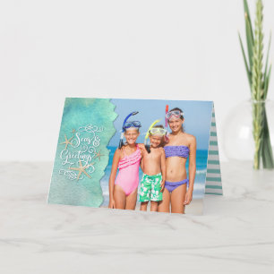 Tropische SEAsons Groeten 2 Foto's Waterverf Feestdagen Kaart