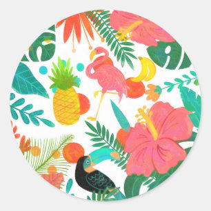 Tropische Sfeer Bloemige Bladeren Zomer Luau Feest Ronde Sticker