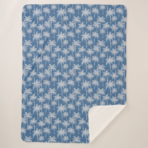 Tropische Sfeer Palmboom Blauw Sherpa Deken