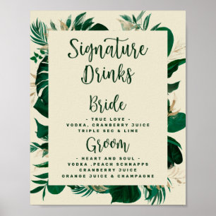 Tropische Signature Dranken Huwelijksbar Menu Bord Poster