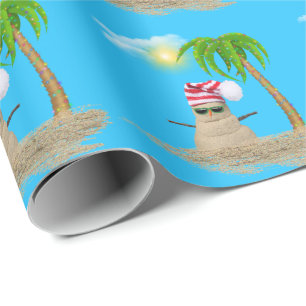 Tropische sneeuwman met palmboom cadeaupapier