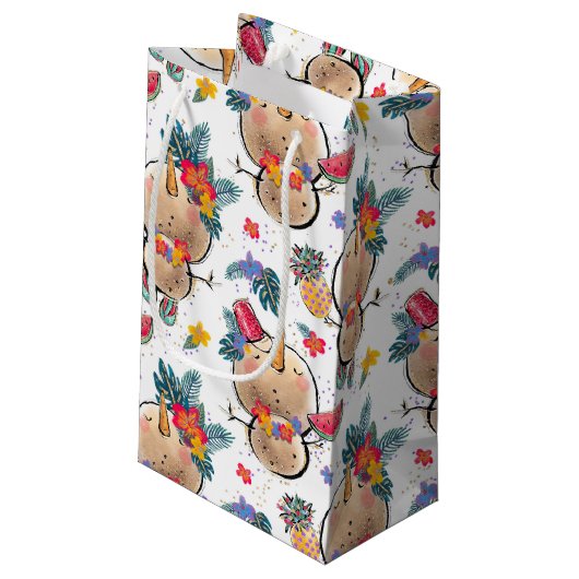 Tropische Snowman White kersttas Klein Cadeauzakje (Achterkant Gekanteld)