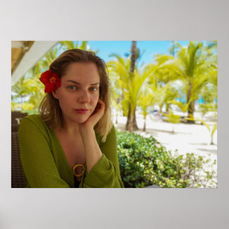 Tropische Spa Muurkunst Vrouw met Hibiscus Poster