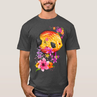 Tropische speciale vis met kleurrijke bloemen t-shirt