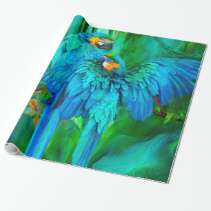 Tropische spirits - Goud en blauw Macaw Art Gift W Cadeaupapier