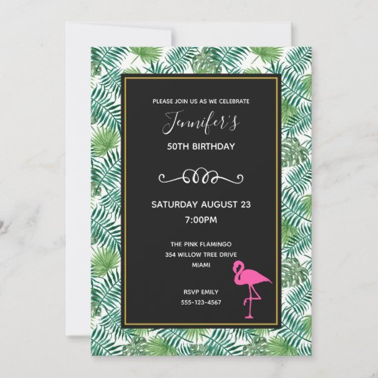 Tropische springplank en roze flamingo Birthday Kaart (Voorkant)