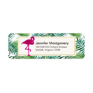 Tropische springplank en roze flamingo etiket