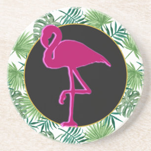 Tropische springplank en roze flamingo zandsteen onderzetter