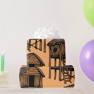 Tropische Stelthuis Traditionele Rieten Hut Cadeaupapier