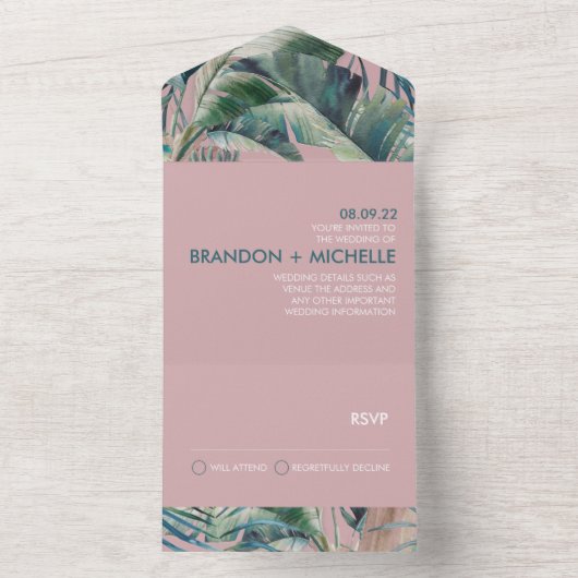 Tropische stijl Deco-uitnodiging bruiloft All In One Uitnodiging (Binnen)