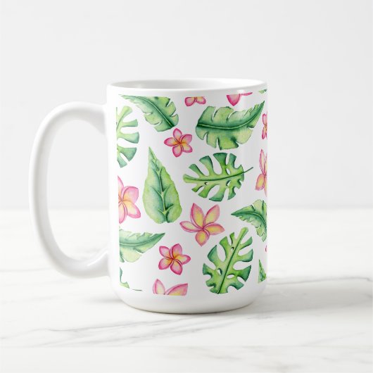 Tropische stijlbloemen en -bladeren koffiemok (Links)