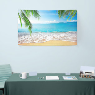 Tropische strand achtergrond zomer Luau palmblader Spandoek