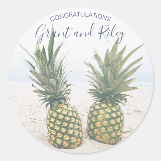 Tropische strand ananas ronde sticker (Voorkant)