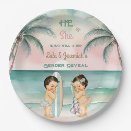 Tropische Strand Baby Geslacht Reveal Blush Sage Papieren Bordje
