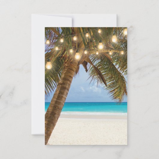 Tropische Strand en String Lights Bruiloft RSVP (Achterkant)
