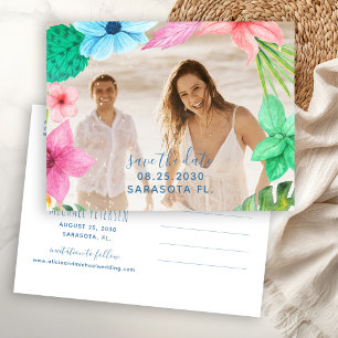 Tropische strand fotohuwelijk save the date aankondigingskaart