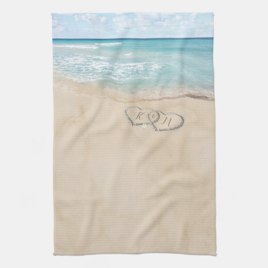 Tropische strand Harten Initialen Theedoek (Verticaal)