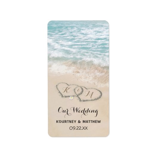 Tropische  strand Heart Shore Wedding Labels (Voorkant)