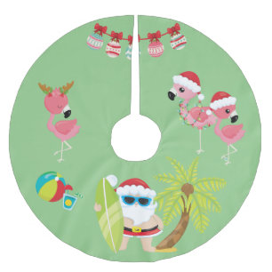 Tropische strand Kerstman en flamingo's Kerstboom Rok