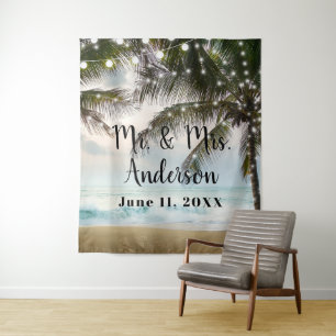 Tropische Strand Oceaan Palm Tree Foto Achtergrond Wandkleed