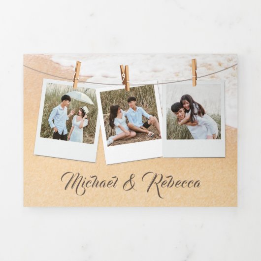 Tropische Strand Palm String Lights Lantaarn Weddi Drieluik Uitnodiging (Cover)