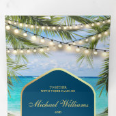 Tropische Strand Palm String Lights Lantaarn Weddi Drieluik Uitnodiging (Binnenzijde eerst)