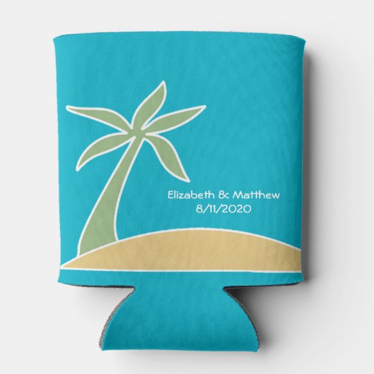 Tropische Strand Palm Tree Bruiloft Favor Koeler (Achterkant)