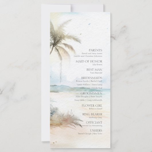 Tropische Strand Palm Trees Wedding Programma (Achterkant)