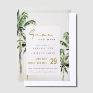 Tropische Strand Palm Trees Wedding Save The Date Vellum Uitnodigingen