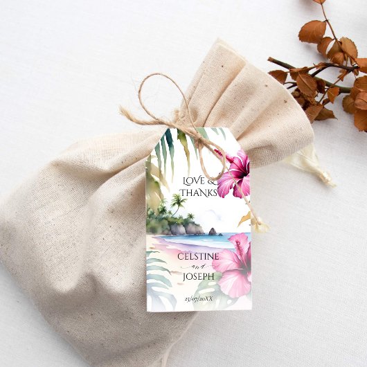 Tropische strand palmen bruiloft dank u gunst cadeaulabel