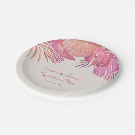 Tropische strand roze bruiloft papieren bordje (Gekanteld)