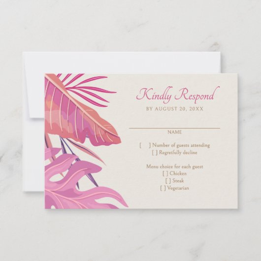 Tropische Strand Roze Huwelijk RSVP Kaartje (Voorkant)