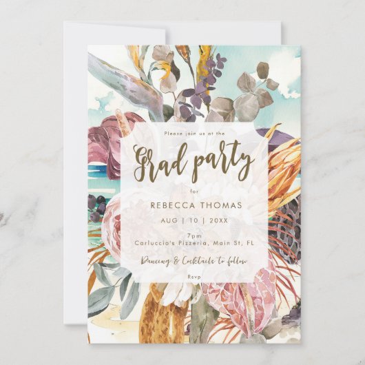 tropische strand scène afstuderen feestuitnodiging kaart (Voorkant)