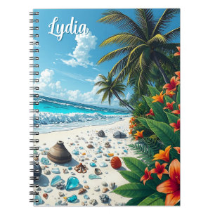 tropische strand scene kust gepersonaliseerd notitieboek