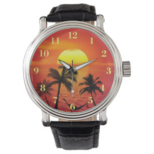 Tropische strand Scene Sunset Palm Trees Horloge