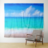 Tropische strand scene Zee en zand Waterverf Wandkleed (In Situ (horizontaal))