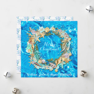 Tropische strand schelpen zeester sand dollar feestdagenkaart