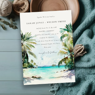 Tropische strand Waterverf Palm Trees Vow Renewal Kaart