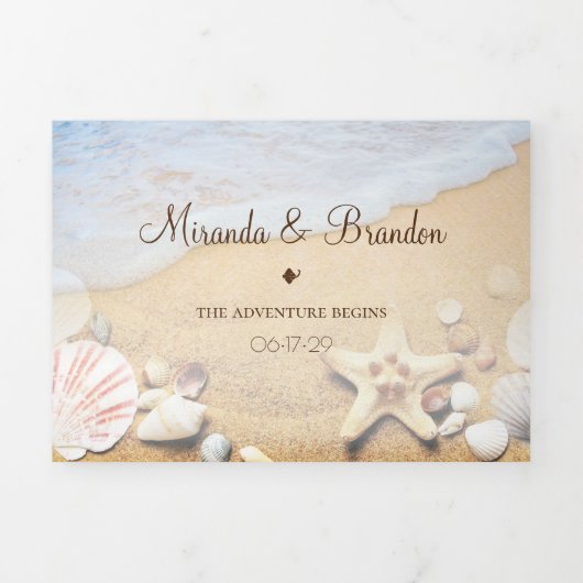 Tropische strand zeesterren zomer bruiloft drievou drieluik uitnodiging (Cover)