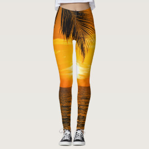 Tropische Strand Zonsondergang Palm illustratie Leggings