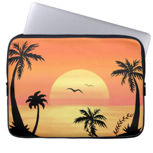 Tropische strand zonsondergang palmboom silhouet k laptop sleeve