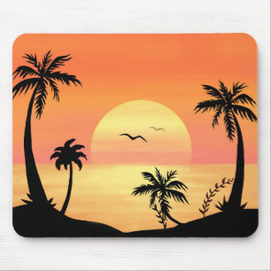 Tropische strand zonsondergang palmboom silhouet k muismat