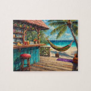 Tropische strandbar hangmat kunst legpuzzel